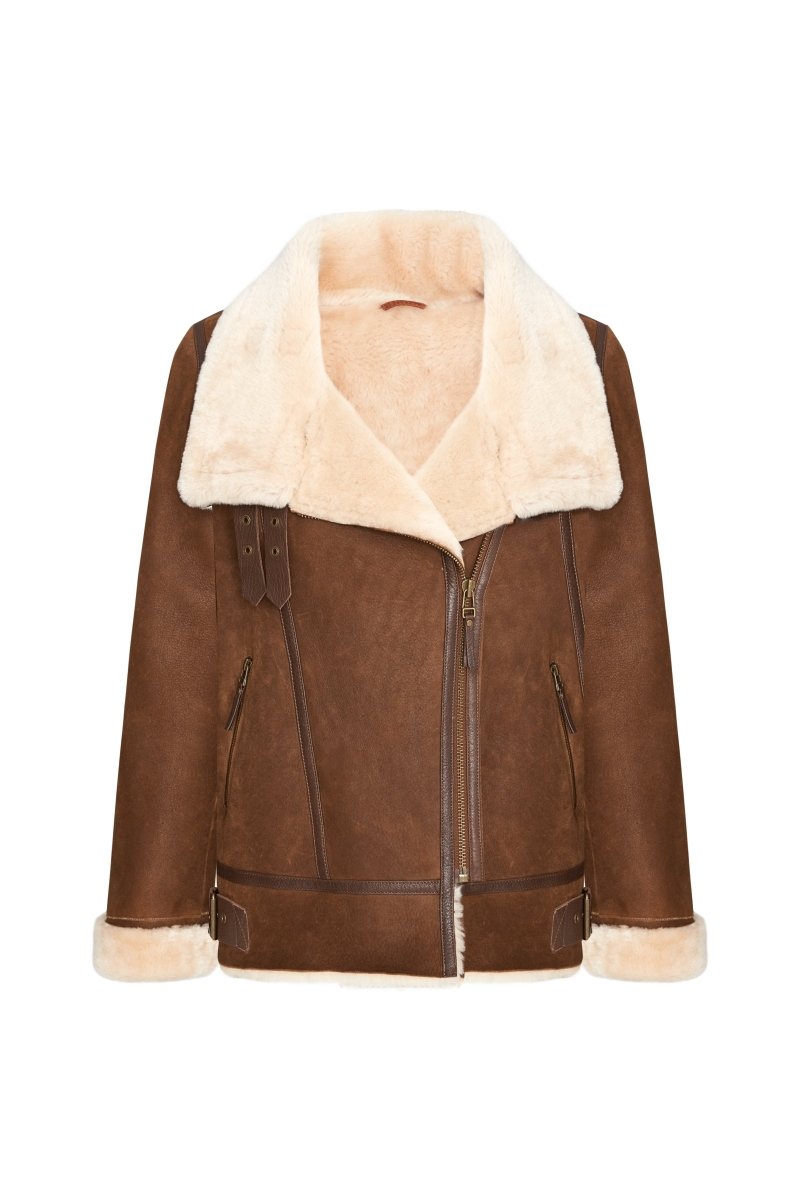 Selena Shearling Sheepskin Bomber Jacket - Bigardini