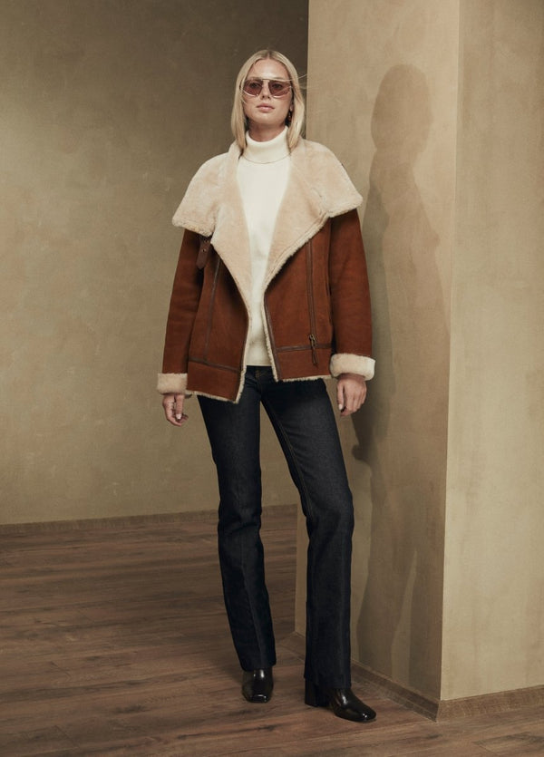 Selena Shearling Sheepskin Bomber Jacket - Bigardini