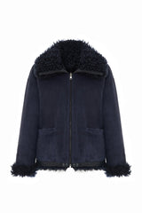 Siena Women's Reversible Shearling Jacket - Navy Blue - Bigardini