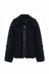 Siena Women's Reversible Shearling Jacket - Navy Blue - Bigardini