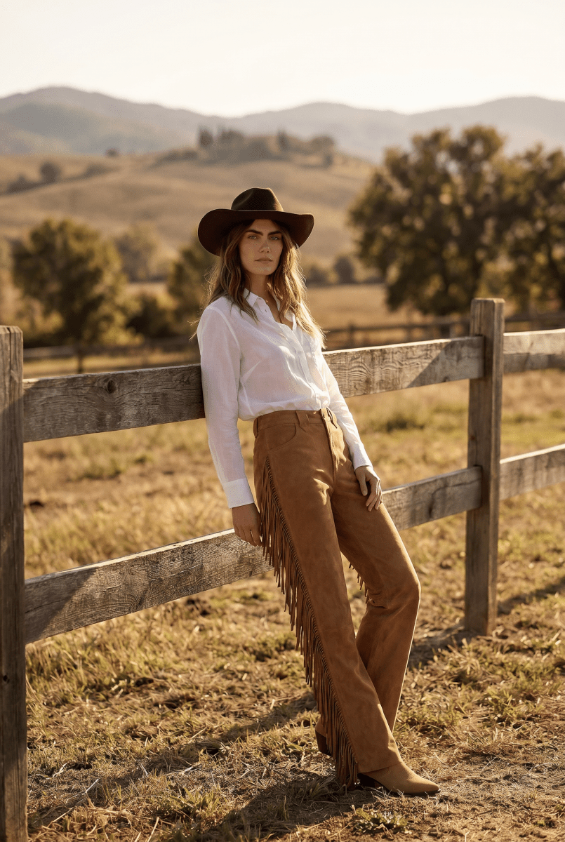 Sierra Women’s Fringed Suede Trousers - Camel - Bigardini