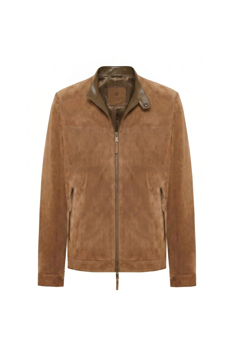 Silvo Men's Suede Racer Jacket - Camel