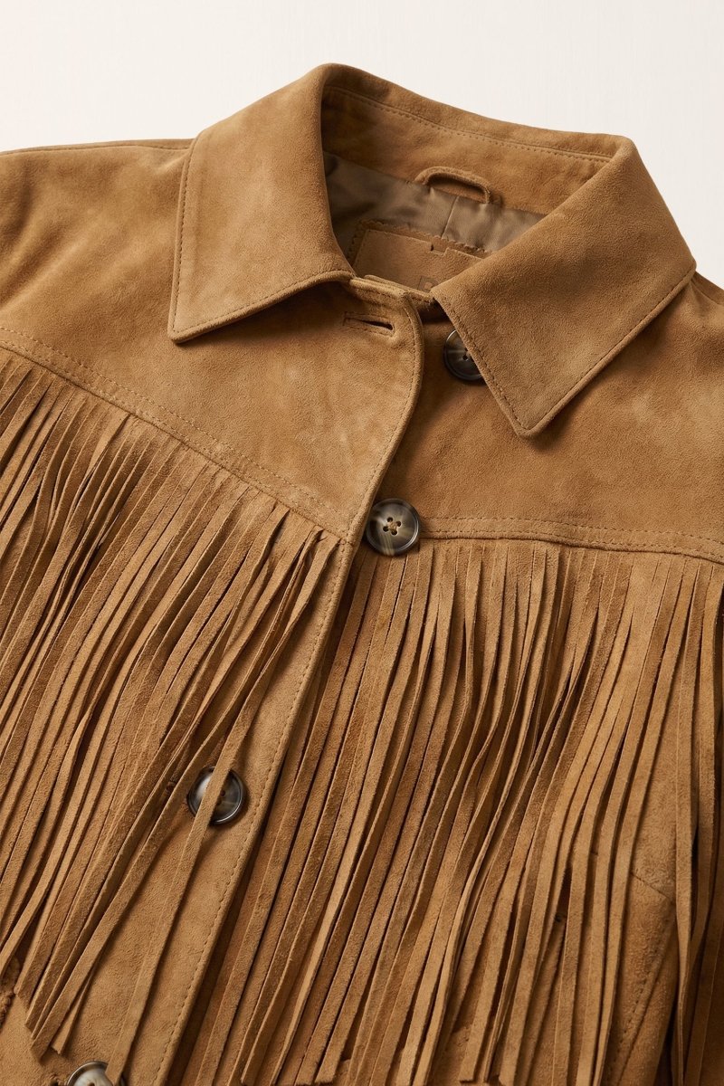 Sira Women’s Fringed Suede Jacket - Mustard - Bigardini