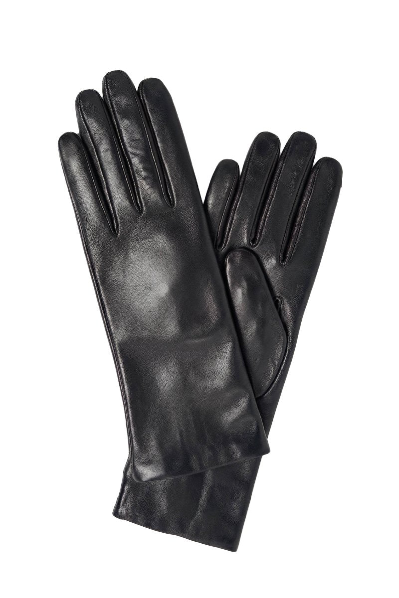 Solene Women's Long Leather Gloves - Black - Bigardini
