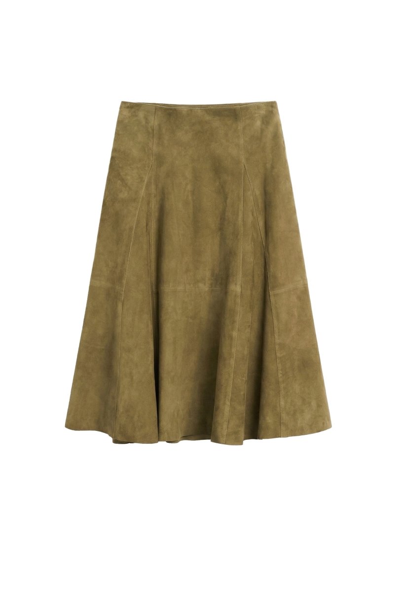 Talia Women’s Suede Leather Midi Skirt - Safari - Bigardini