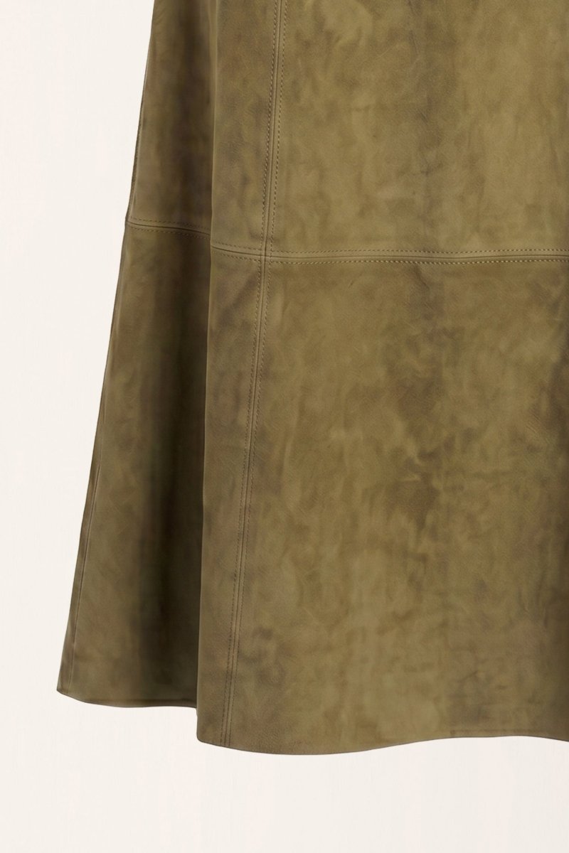 Talia Women’s Suede Leather Midi Skirt - Safari - Bigardini