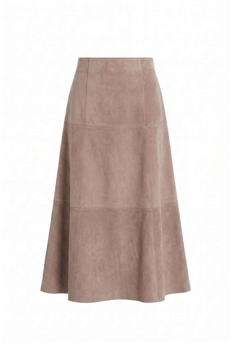 Talia Women’s Suede Leather Midi Skirt - Vison - Bigardini