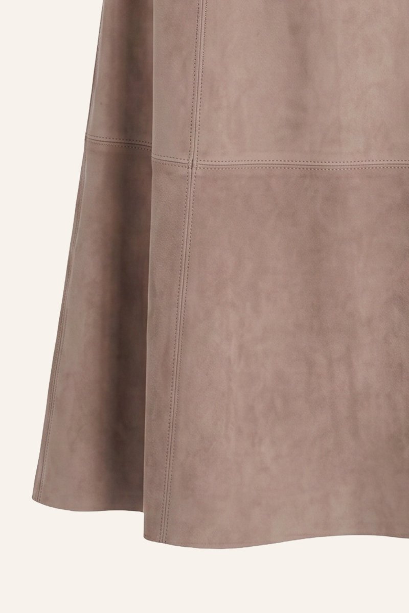 Talia Women’s Suede Leather Midi Skirt - Vison - Bigardini