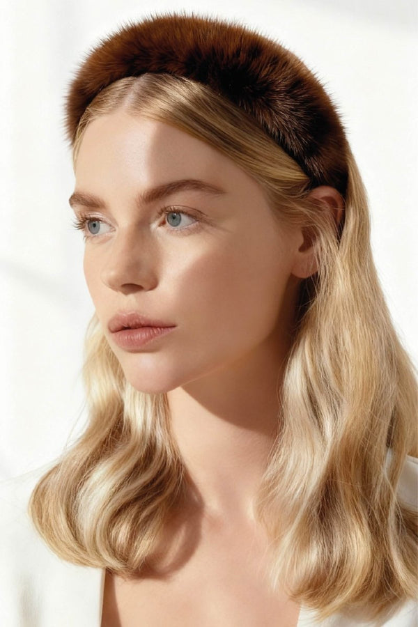 Velora Women’s Fur Headband - Dark Chocolate - Bigardini