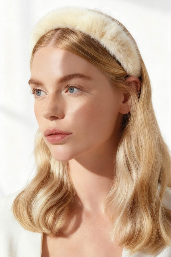 Velora Women's Fur Headband - White - Bigardini