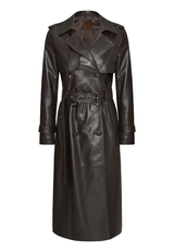 Victoria Women's Lambskin Leather Trench Coat - Dark Chocolate - Bigardini