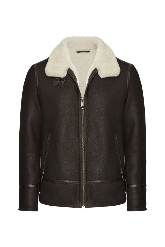 William Men's Shearling Bomber Jacket - Chocolate - Bigardini