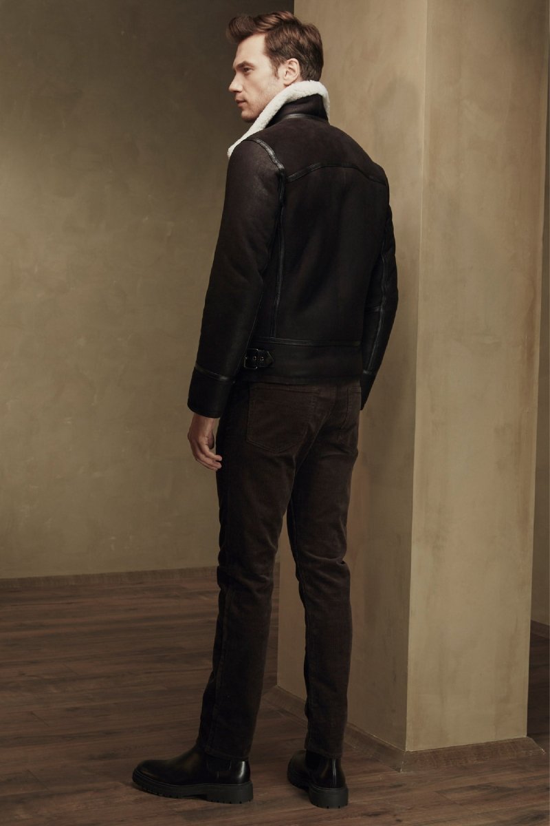 William Men's Shearling Bomber Jacket - Chocolate - Bigardini