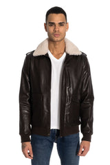 Wright Men's Aviator Leather Jacket - Brown - Bigardini