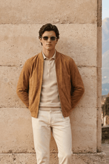 Zane Men’s Bomber Suede Jacket - Camel - Bigardini