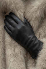 Zaya Women's Leather Gloves with Cashmere Lining - Black - Bigardini