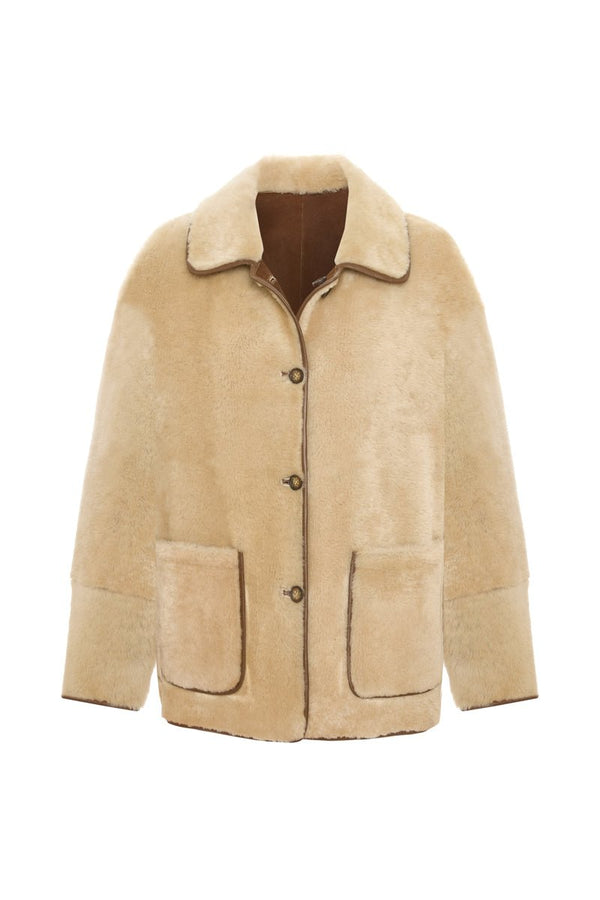 Zoe Women’s Reversible Shearling Jacket - Beige - Bigardini