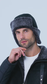 Logan Unisex Shearling Aviator Winter Hat - Black