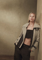 Ava Curly Shearling Teddy Jacket With Accents - Bigardini