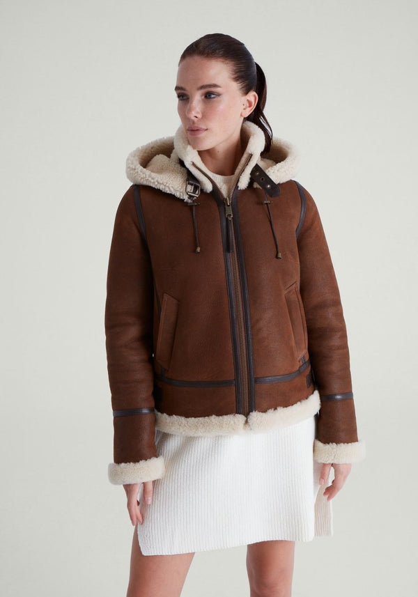 Chloe Shearling Sheepskin Jacket with Detachable Hood - Bigardini