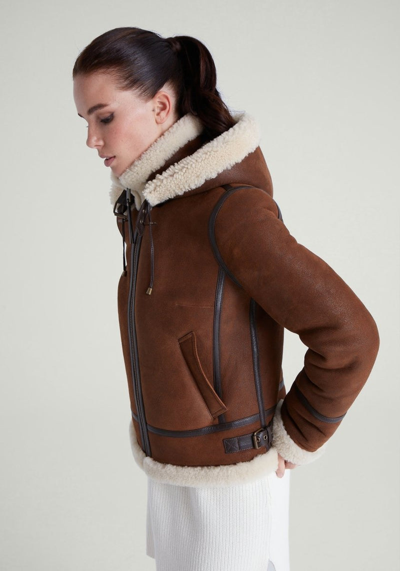 Chloe Shearling Sheepskin Jacket with Detachable Hood – Bigardini