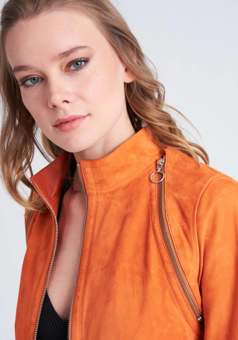 Clara Reversible Suede Jacket - Orange - Bigardini Leather