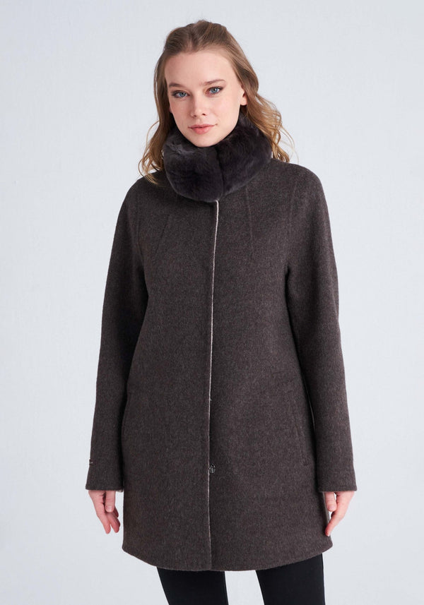 Karo Reversible Cashmere Coat - Mocha/Beige - Bigardini Leather