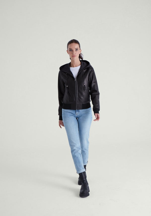 Liana Black Reversible Leather Jacket with Hood - Bigardini