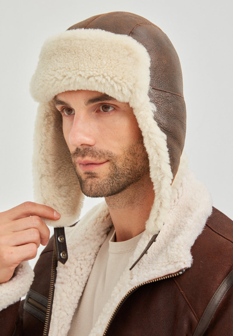 Shearling Sheepskin Bucket Winter Fur Hat