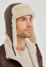 Logan Unisex Shearling Aviator Winter Hat - Brown - Bigardini Leather
