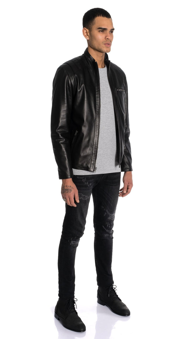 Loris Black Mens Reversible Leather Jacket - Bigardini Leather