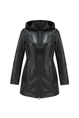 Roselie Black Lambskin Reversible Leather Coat - Bigardini Leather
