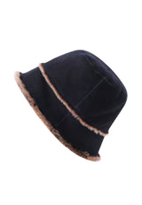 Sandy Womens Shearling Bucket Winter Hat - Navy Blue - Bigardini Leather