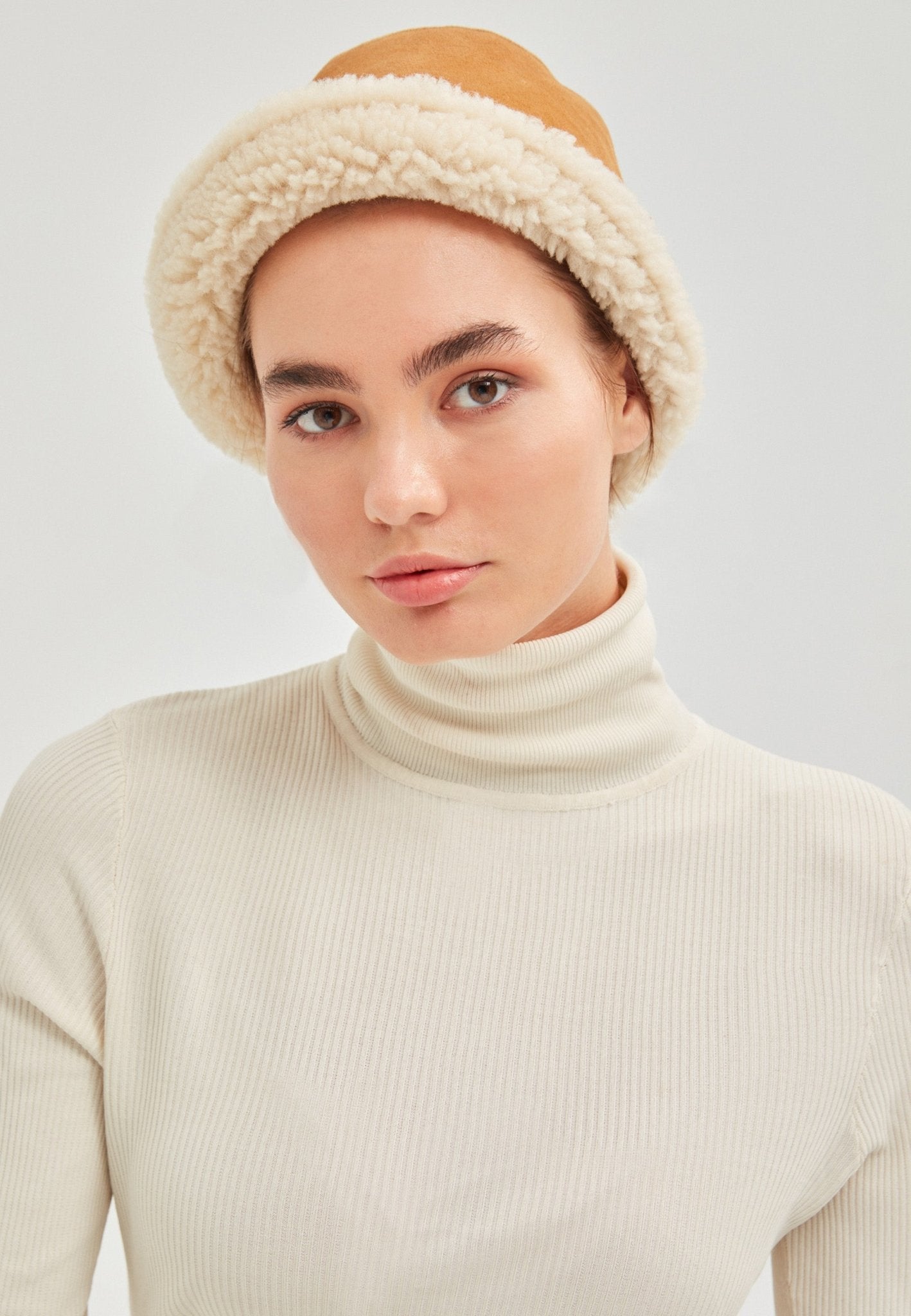 Sandy Womens Shearling Bucket Winter Hat - Yellow - Bigardini Leather
