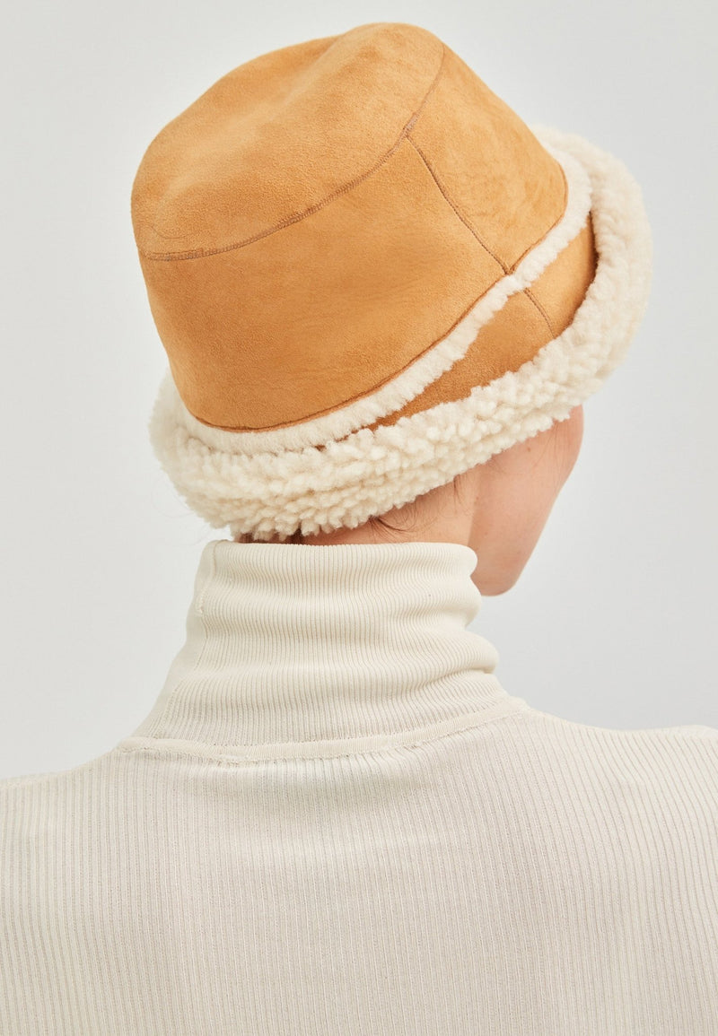 Sandy Womens Shearling Bucket Winter Hat - Yellow - Bigardini Leather
