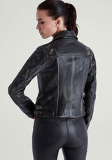 Sonya Distressed Lambskin Leather Biker Jacket - Bigardini