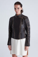 Women's Lambskin Distressed Leather Moto Jacket - Bigardini Leather