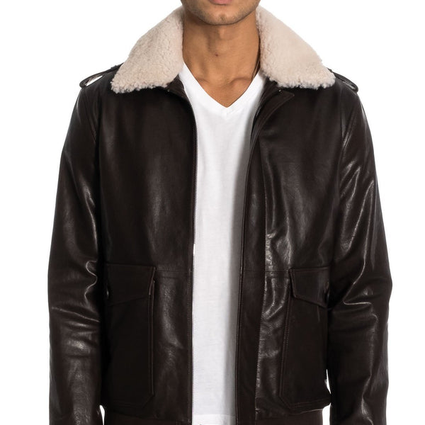 Reversible Vegan Leather Sherpa Aviator Coat - Black XXL